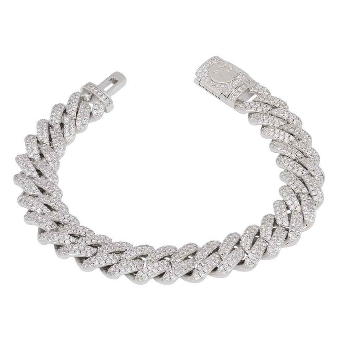 King Ice 12mm Iced Diamond Cut Miami Cuban Link Bracelet - White Gold - WHITE GOLD